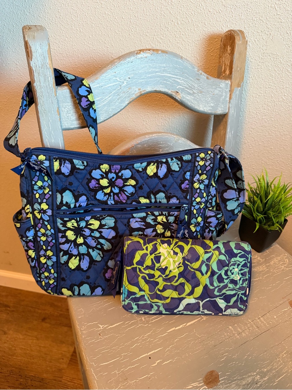 Vera Bradley Quilted Floral Crossbody Bag and Wallet Set - Blue Floral